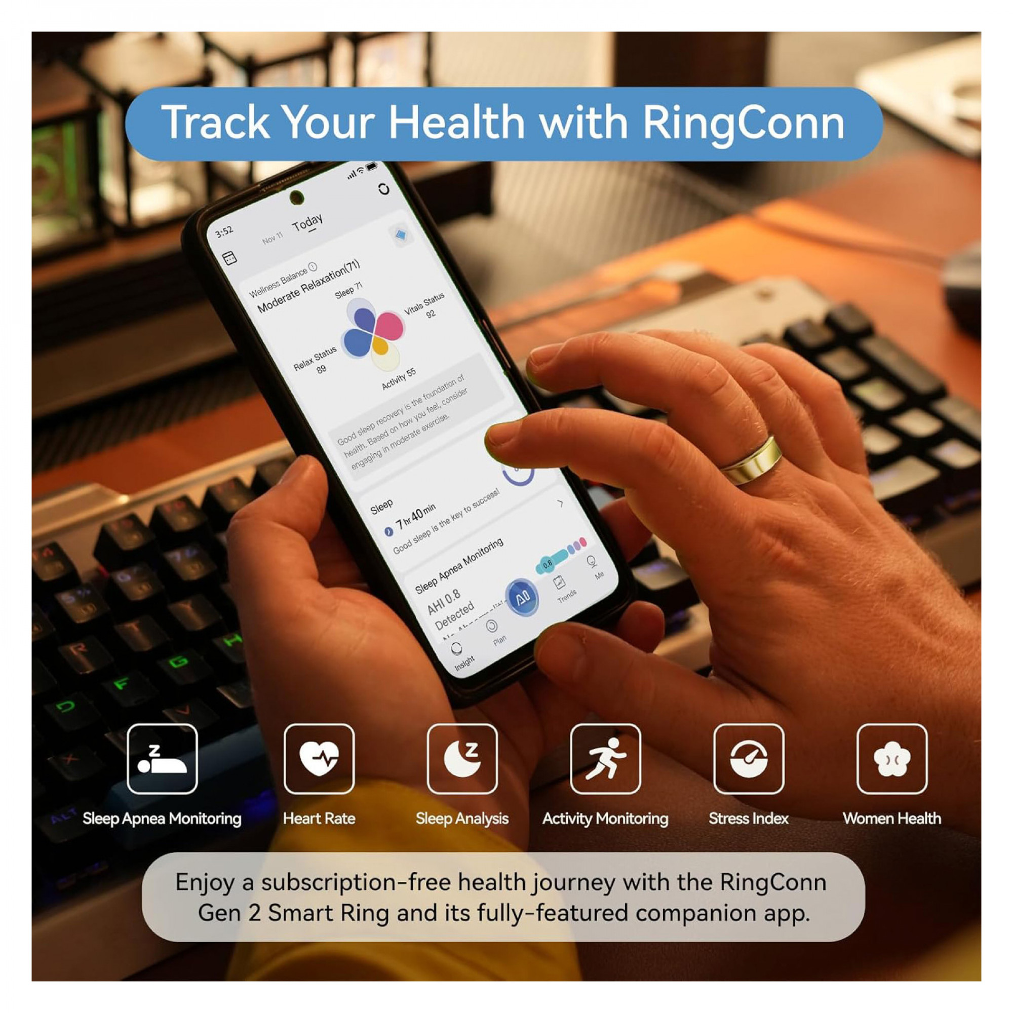 Розумне кільце RingConn Gen 2 Royal Gold (Size 13)